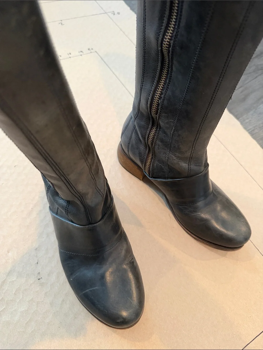 OluKai Black Leather Over-the-Knee Boots with Side Zipper